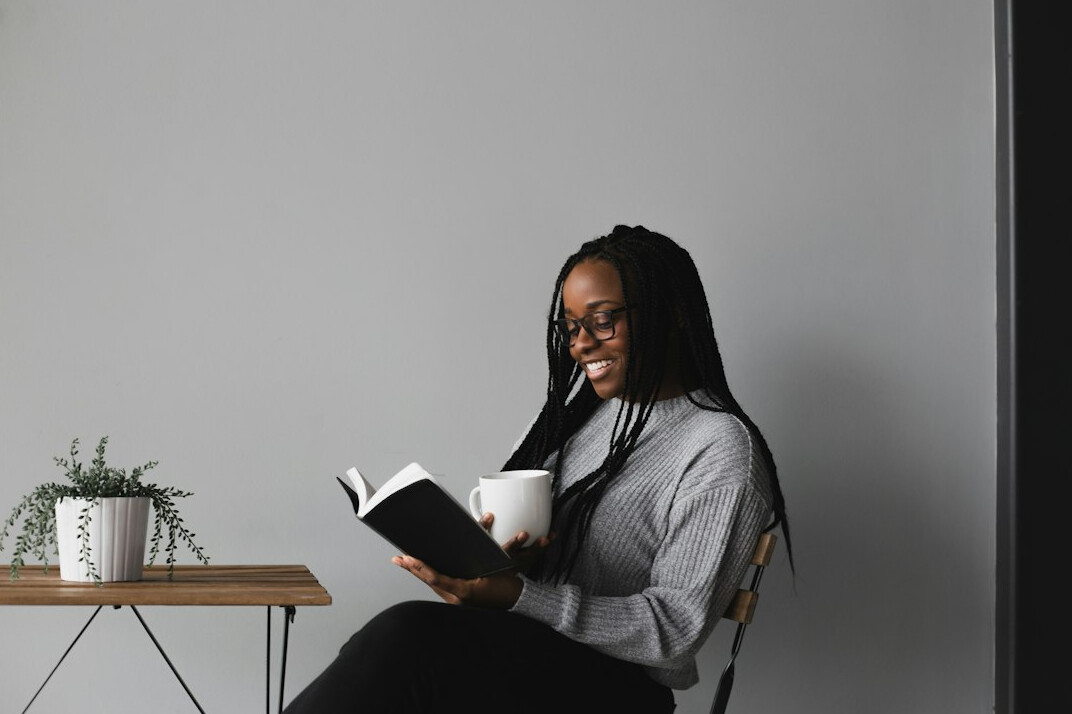 woman reading book