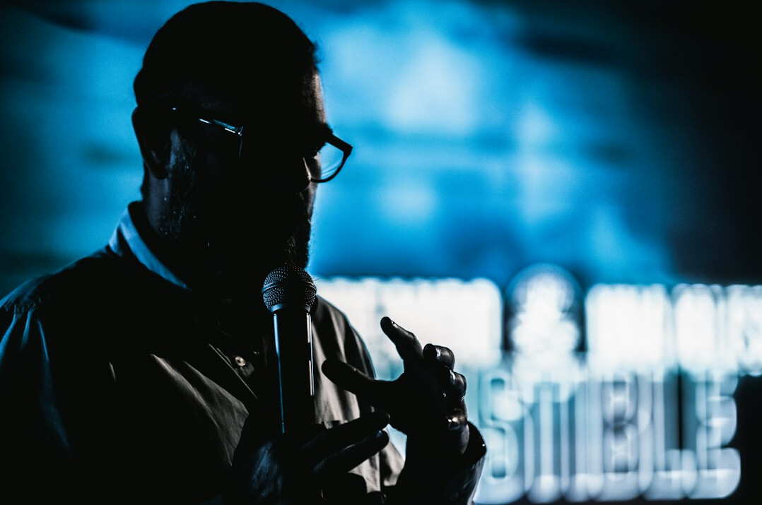 person practicing public speaking