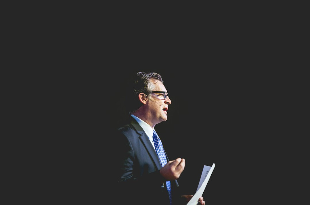man practicing speech
